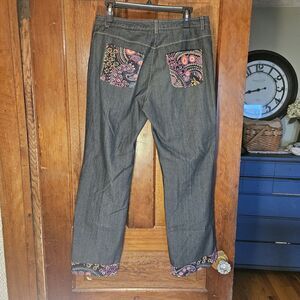 Kenneth Cole‎ Flower Trim Pleated Pocket Jeans Artsy Boho Women's Size W32